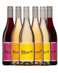 6 bottles of Blind Corner Organic Wine with yellow, orange, or pink labels